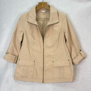 Coldwater Creek Beige Striped Zip Up Utility Jacket Womens 16 Coastal Grandma